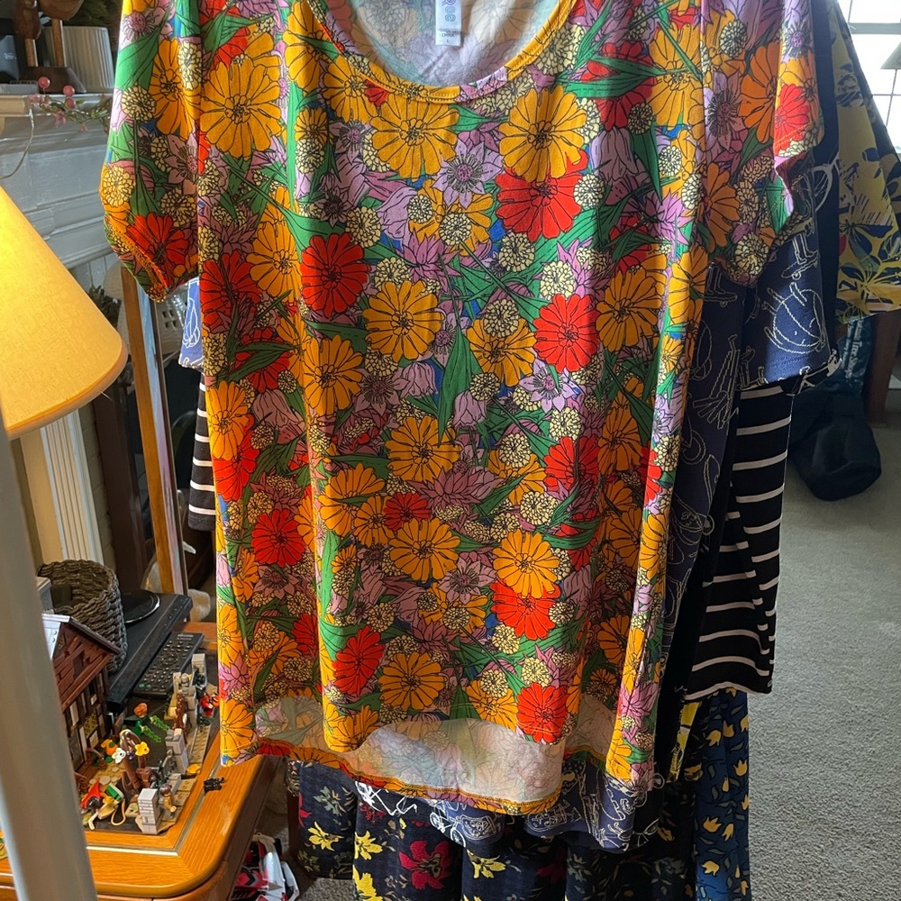 LuLaRoe Women's Floral Tee - Red, Yellow, Green, Purple